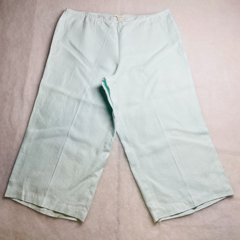 Eileen Fisher Womens Mint Blue Flat Front Wide Leg Lagenlook Crop Pants Size L